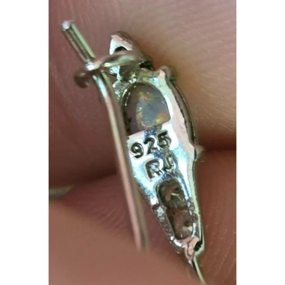 Sterling Silver 925 Opal Drop Earrings with CZ Accent Dangle Pierced Jewelry RJ - Picture 7 of 9